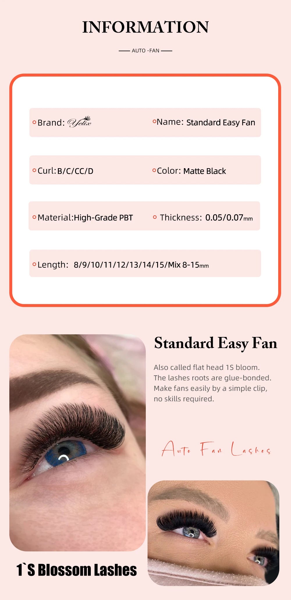 Extensions de Cils Volume Yelix – Easy Fan Noir Mat D Curl (8 à 15 mm) - Blinksy